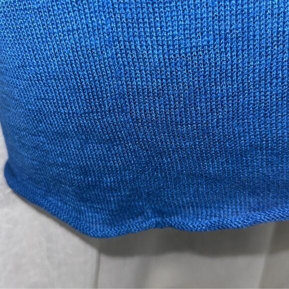 Eileen Fisher M Azure Blue Open Front Knit Short Sleeve Linen Cardigan - Picture 7 of 12